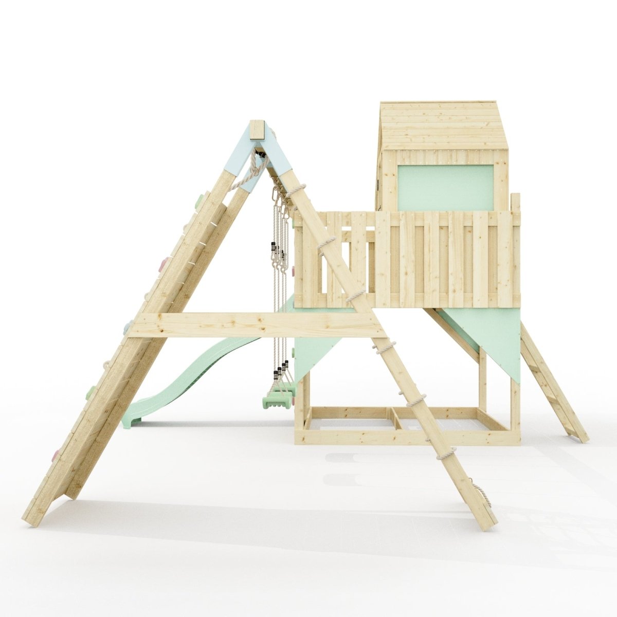 PolarPlay Climbing Platform and Playhouse with Double Swing, Climbing Wall and Slide - Oscar