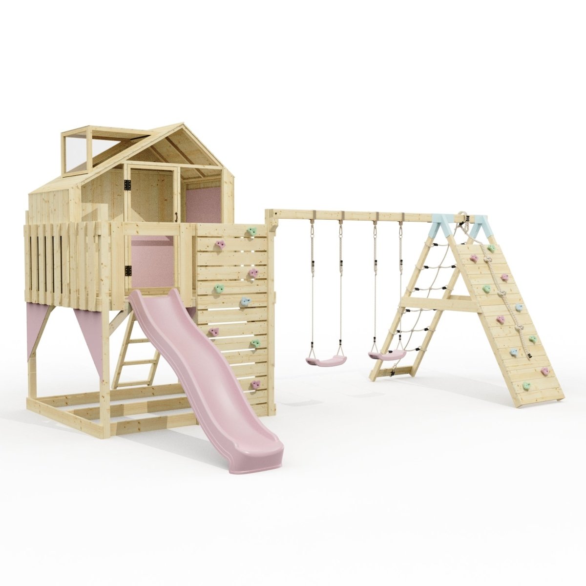 PolarPlay Climbing Platform and Playhouse with Double Swing, Climbing Wall and Slide - Oscar