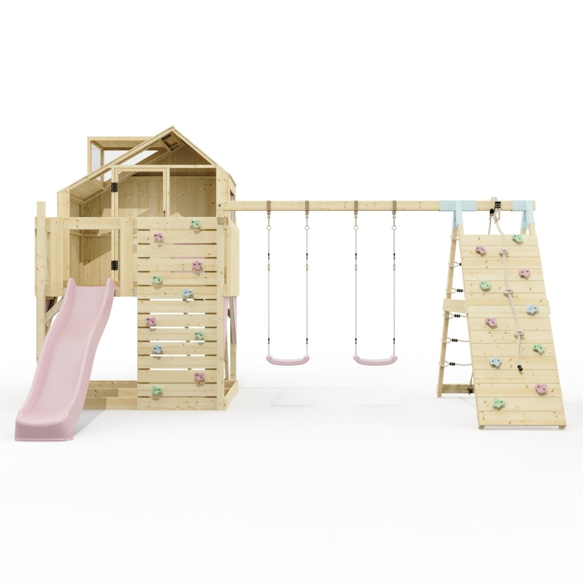 PolarPlay Climbing Platform and Playhouse with Double Swing, Climbing Wall and Slide - Oscar