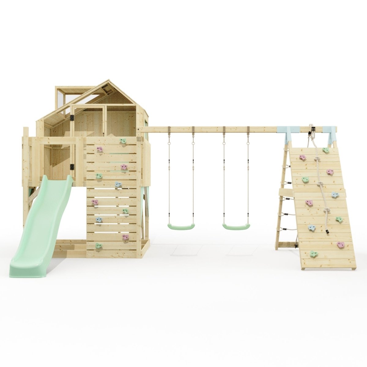 PolarPlay Climbing Platform and Playhouse with Double Swing, Climbing Wall and Slide - Oscar