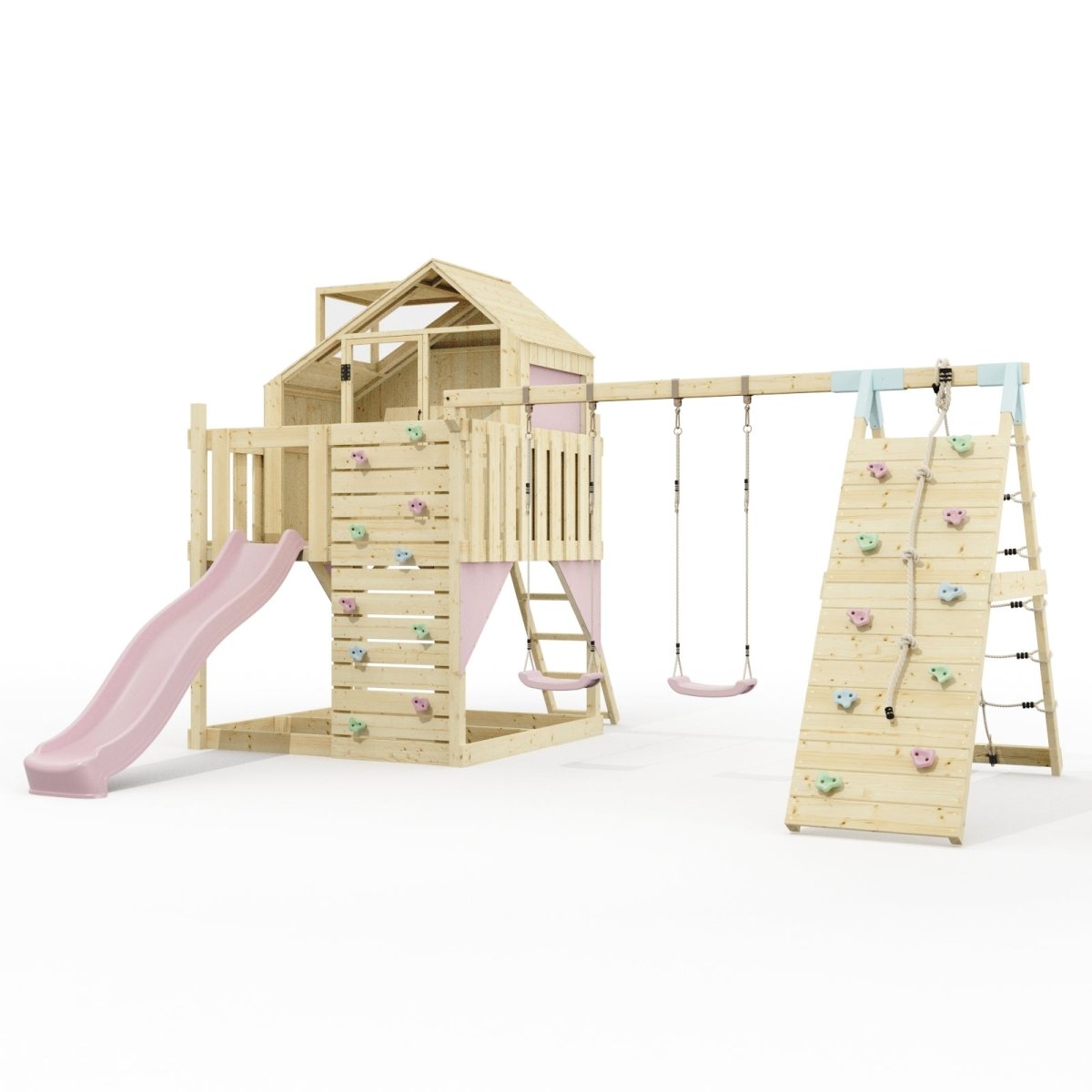 PolarPlay Climbing Platform and Playhouse with Double Swing, Climbing Wall and Slide - Oscar