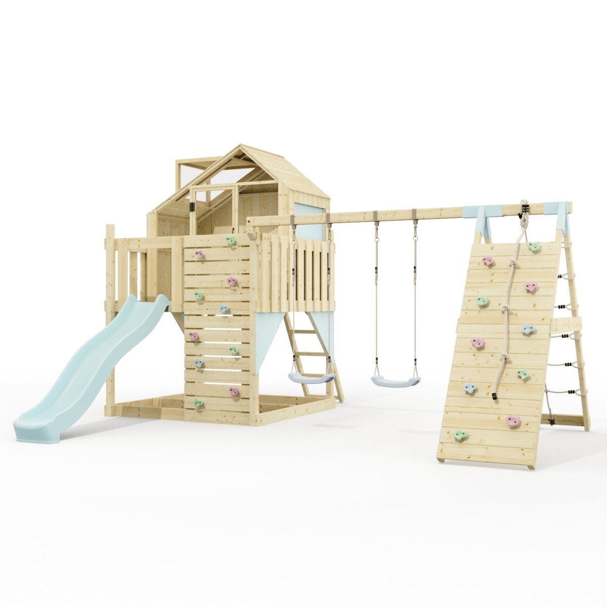 PolarPlay Climbing Platform and Playhouse with Double Swing, Climbing Wall and Slide - Oscar