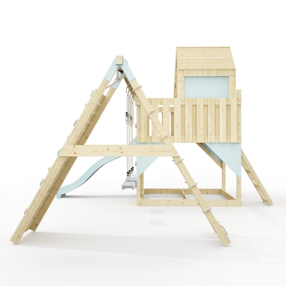 PolarPlay Climbing Platform and Playhouse with Double Swing, Climbing Wall and Slide - Oscar