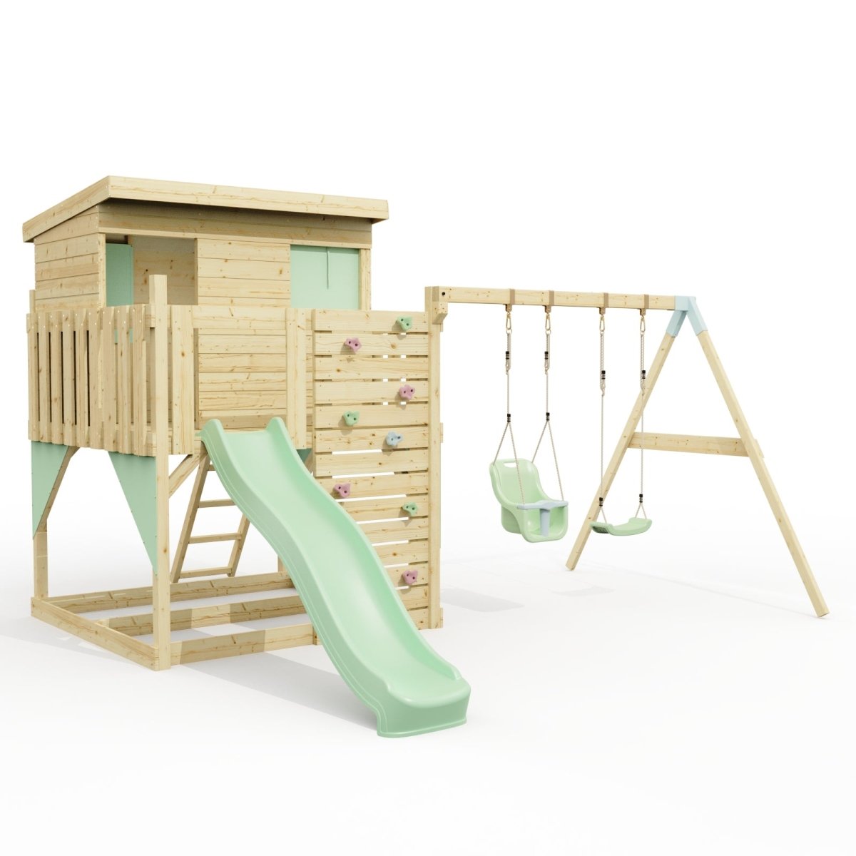 PolarPlay Climbing Platform and Playhouse with Double Swing - Nils