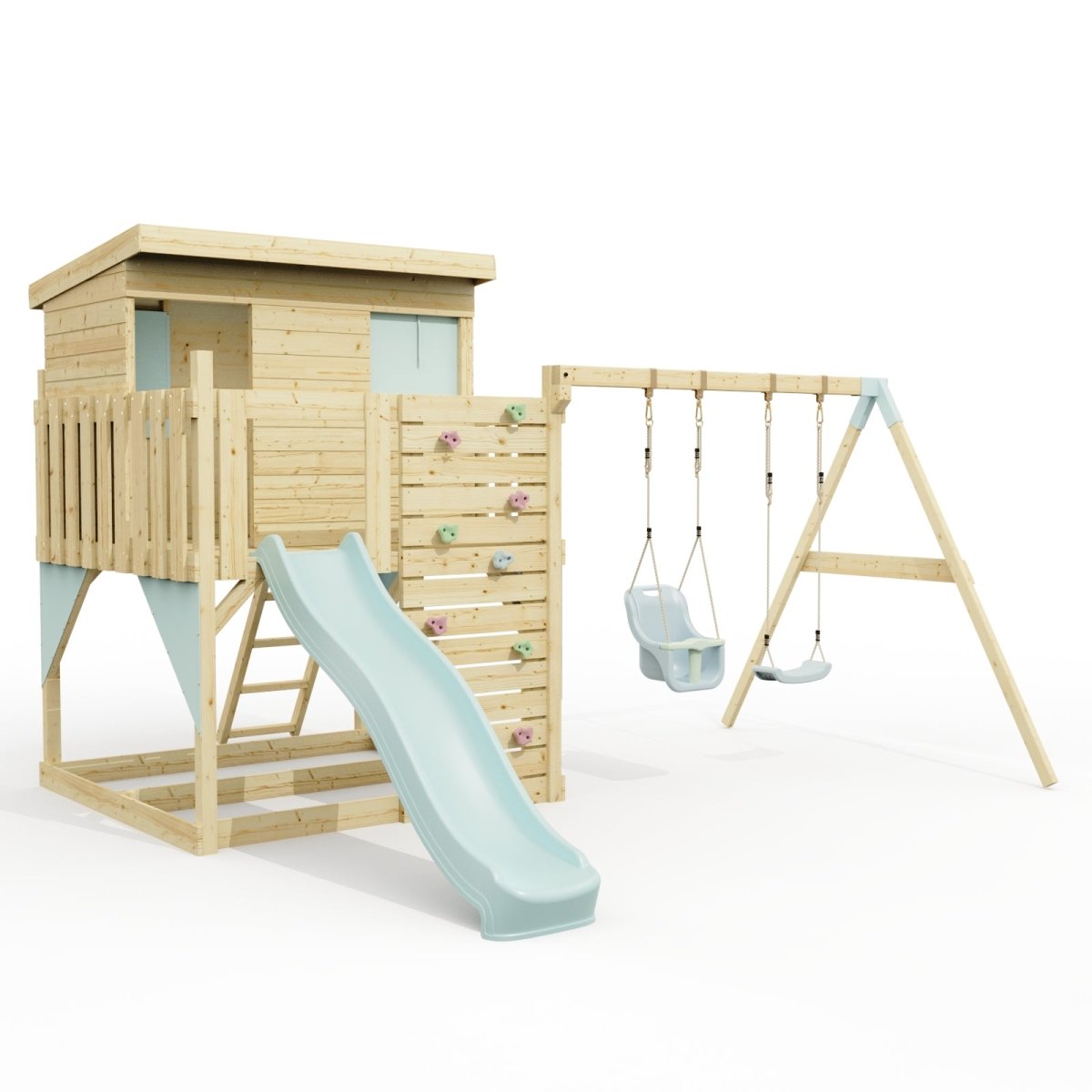 PolarPlay Climbing Platform and Playhouse with Double Swing - Nils