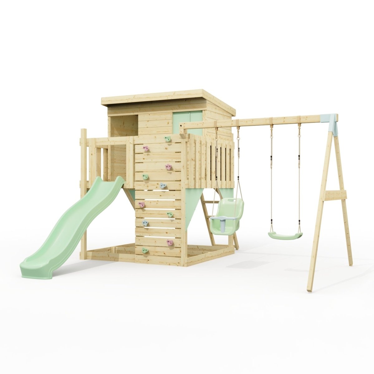 PolarPlay Climbing Platform and Playhouse with Double Swing - Nils
