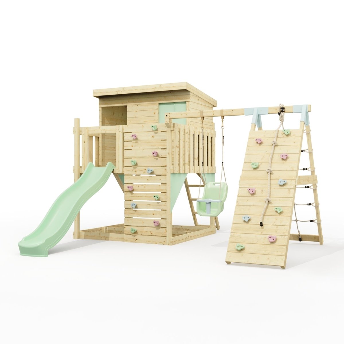 PolarPlay Climbing Platform and Playhouse with Single Swing and Climbing Wall - Emil