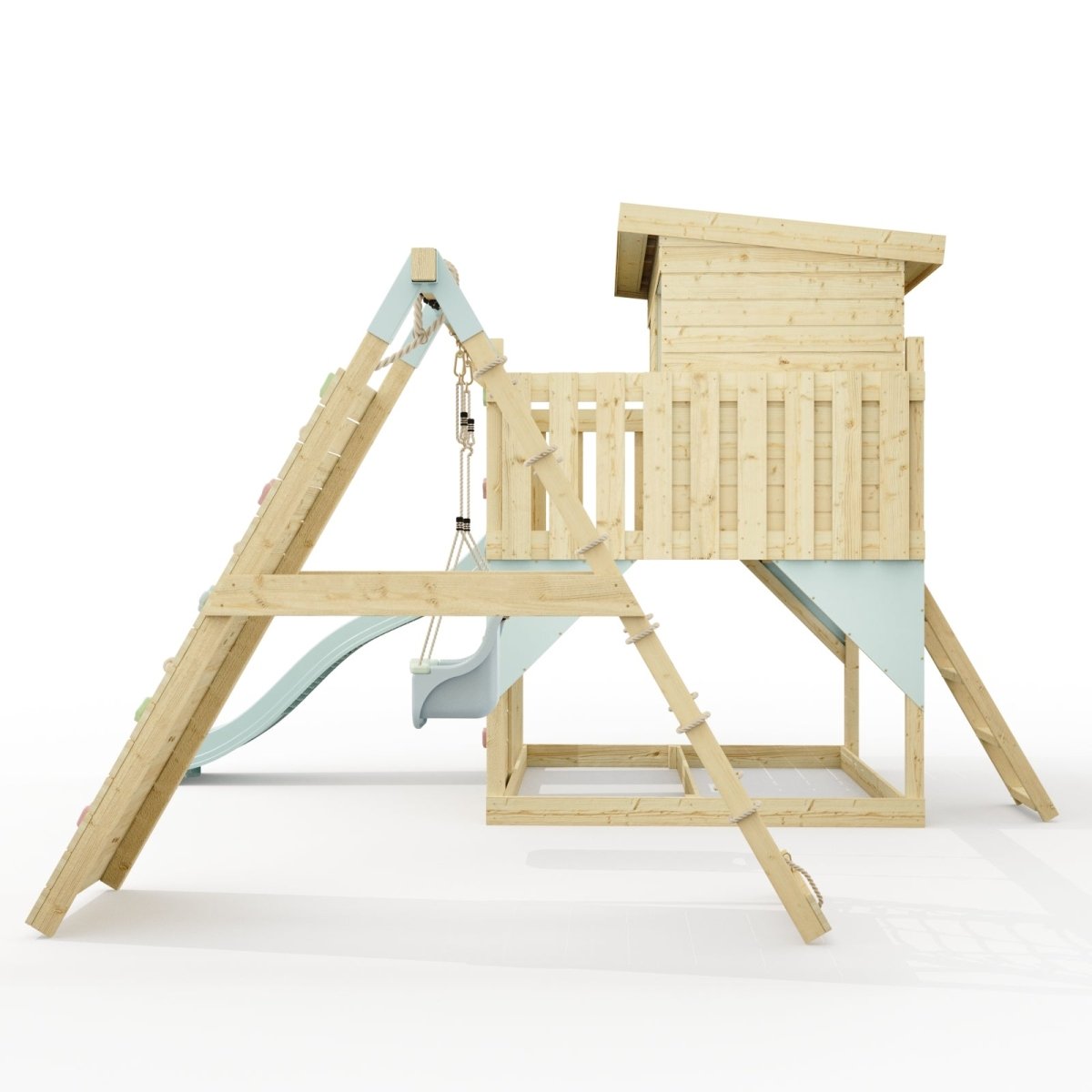 PolarPlay Climbing Platform and Playhouse with Single Swing and Climbing Wall - Emil