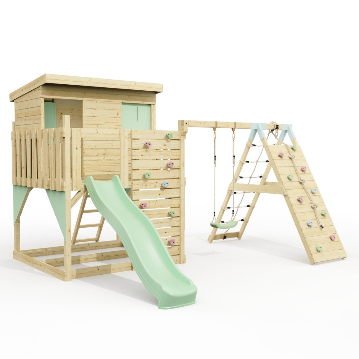 PolarPlay Climbing Platform and Playhouse with Single Swing and Climbing Wall - Emil