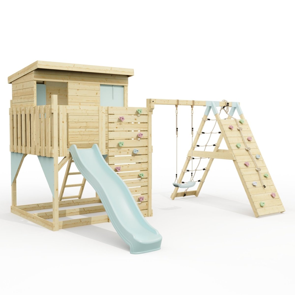 PolarPlay Climbing Platform and Playhouse with Single Swing and Climbing Wall - Emil
