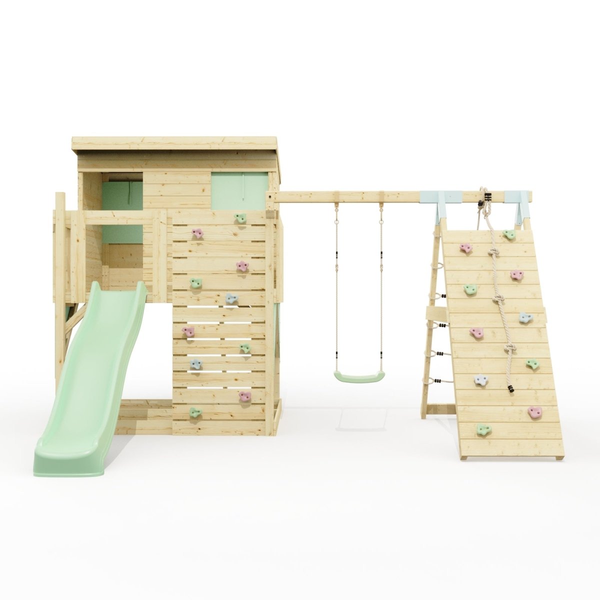 PolarPlay Climbing Platform and Playhouse with Single Swing and Climbing Wall - Emil
