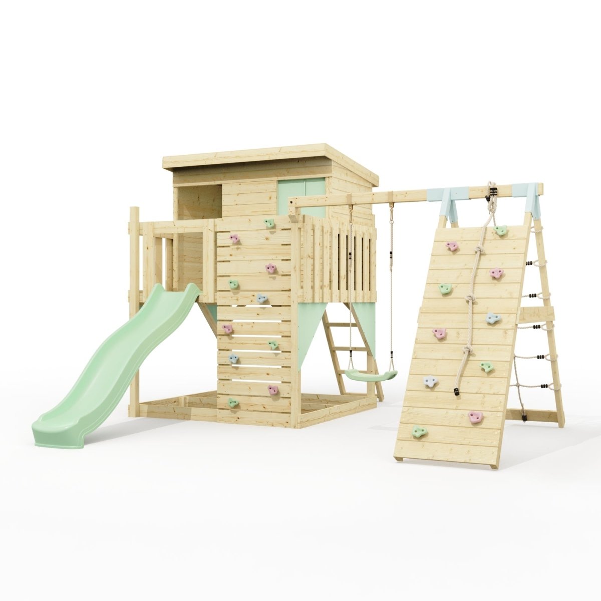 PolarPlay Climbing Platform and Playhouse with Single Swing and Climbing Wall - Emil