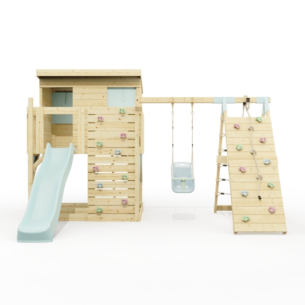 PolarPlay Climbing Platform and Playhouse with Single Swing and Climbing Wall - Emil