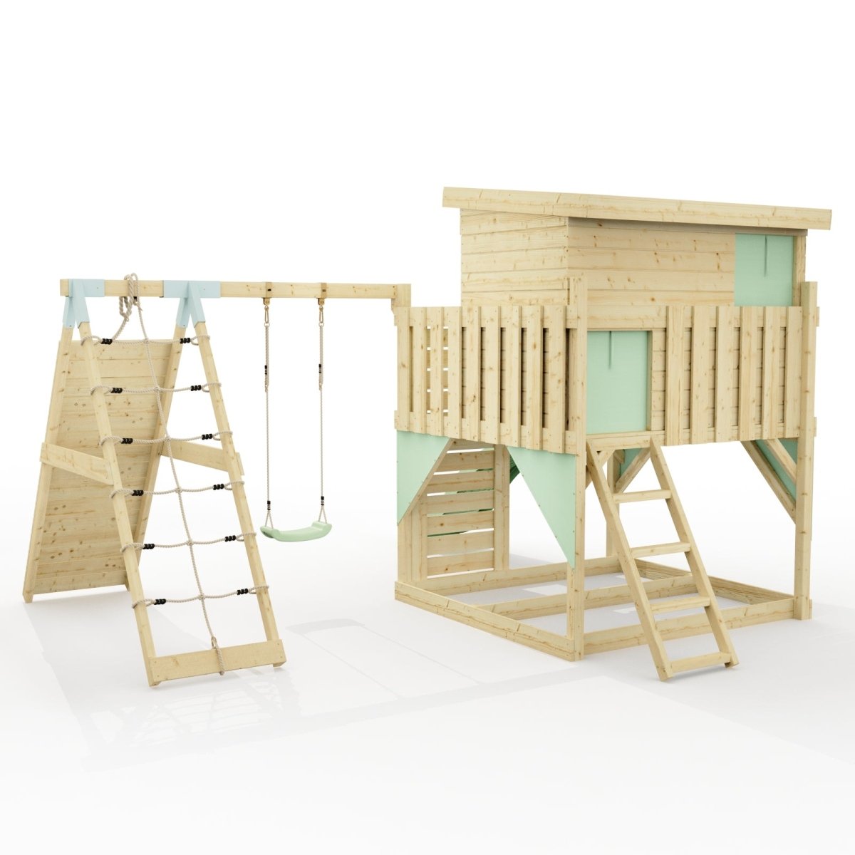 PolarPlay Climbing Platform and Playhouse with Single Swing and Climbing Wall - Emil