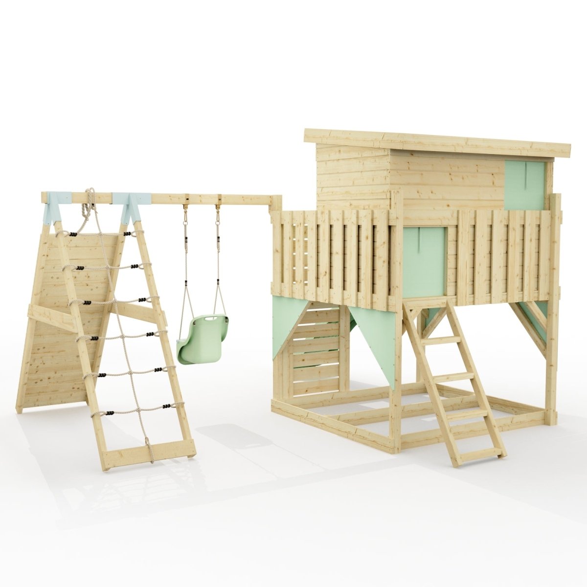 PolarPlay Climbing Platform and Playhouse with Single Swing and Climbing Wall - Emil