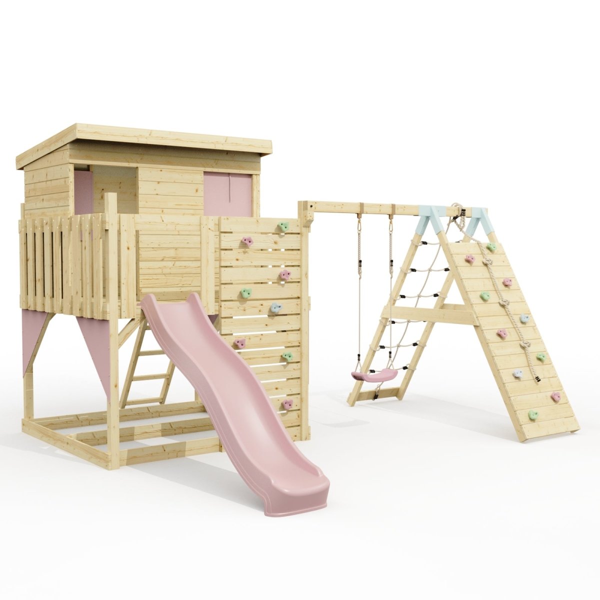 PolarPlay Climbing Platform and Playhouse with Single Swing and Climbing Wall - Emil