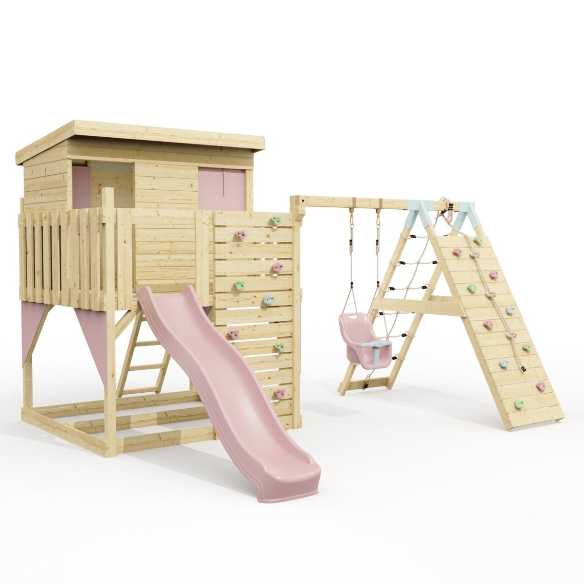 PolarPlay Climbing Platform and Playhouse with Single Swing and Climbing Wall - Emil