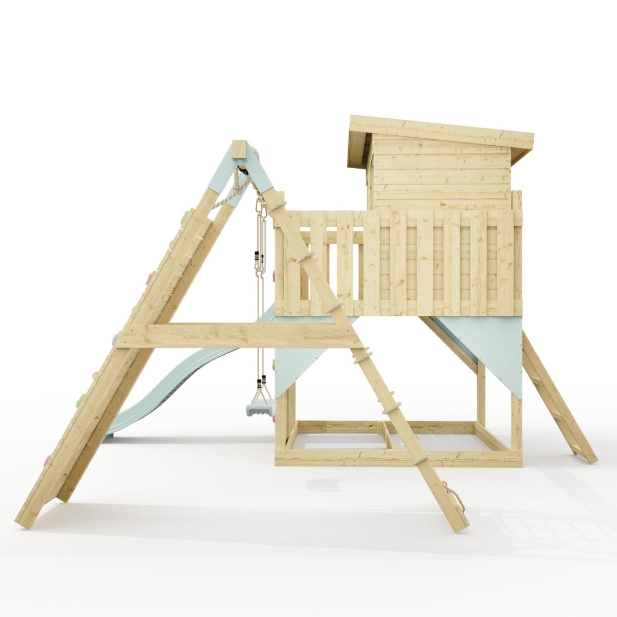 PolarPlay Climbing Platform and Playhouse with Single Swing and Climbing Wall - Emil