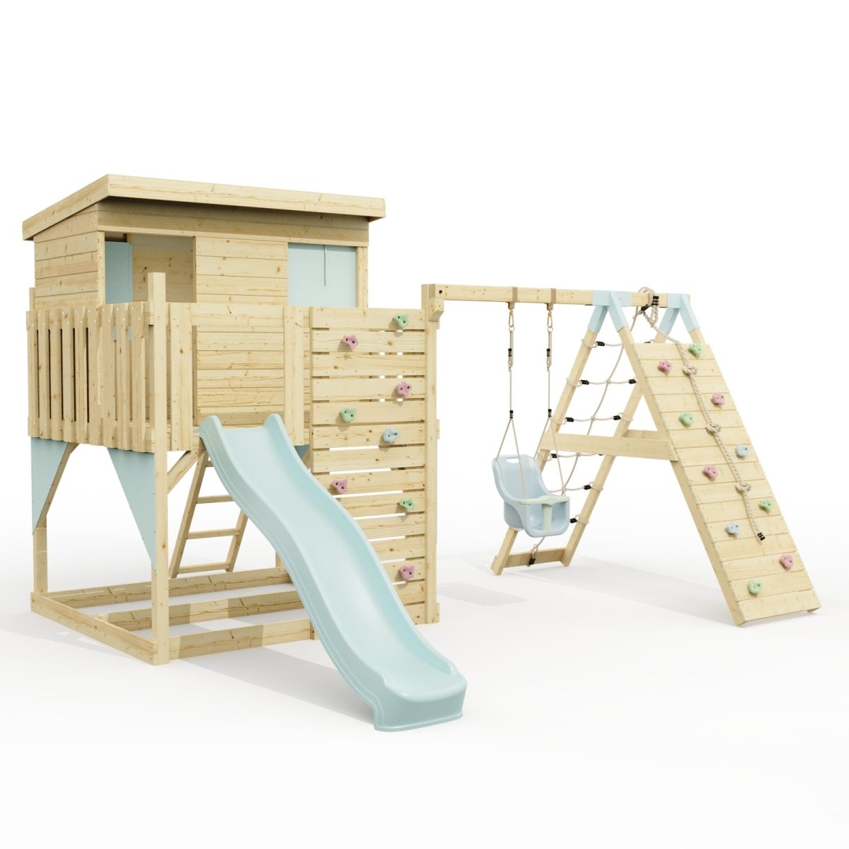 PolarPlay Climbing Platform and Playhouse with Single Swing and Climbing Wall - Emil
