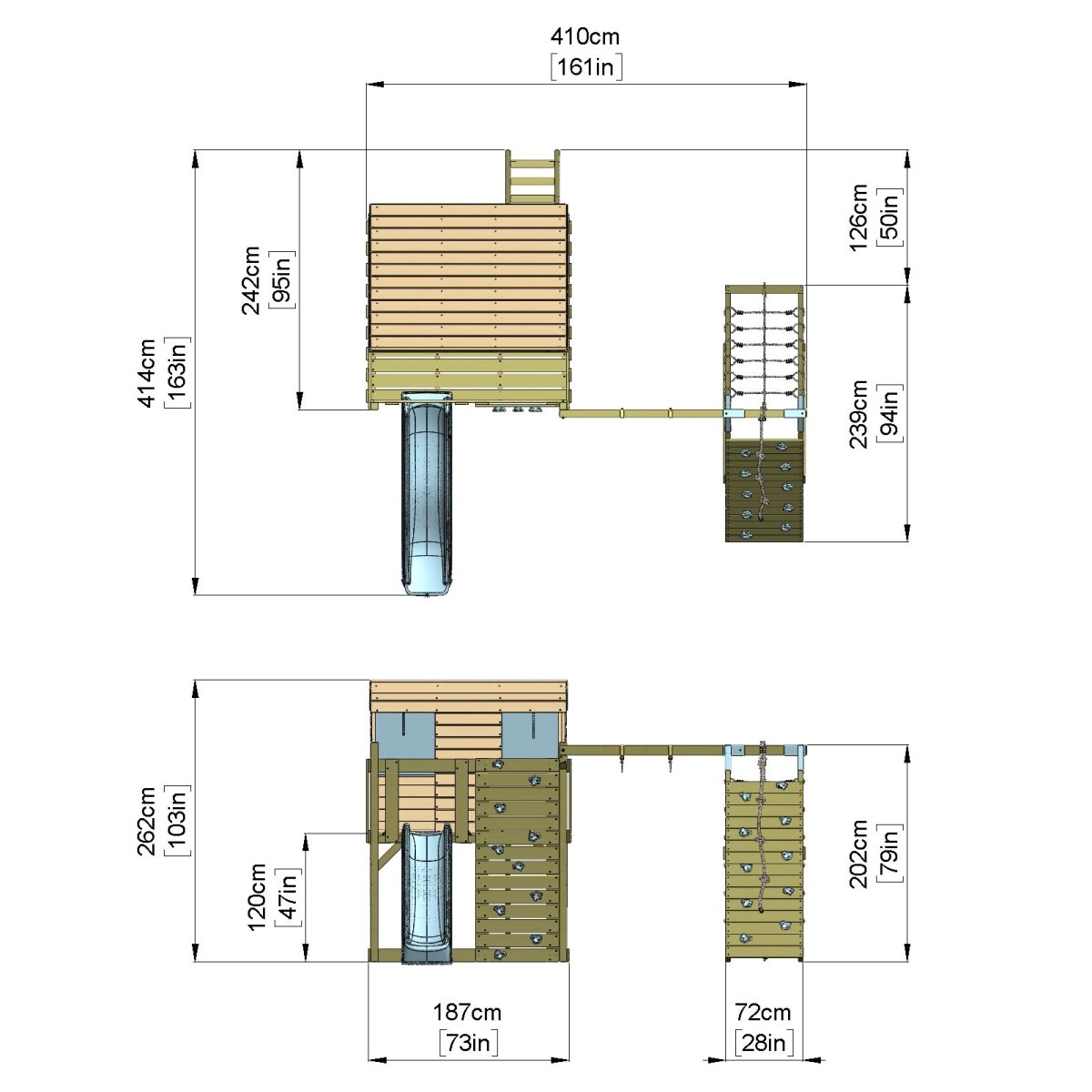 PolarPlay Climbing Platform and Playhouse with Single Swing and Climbing Wall - Emil