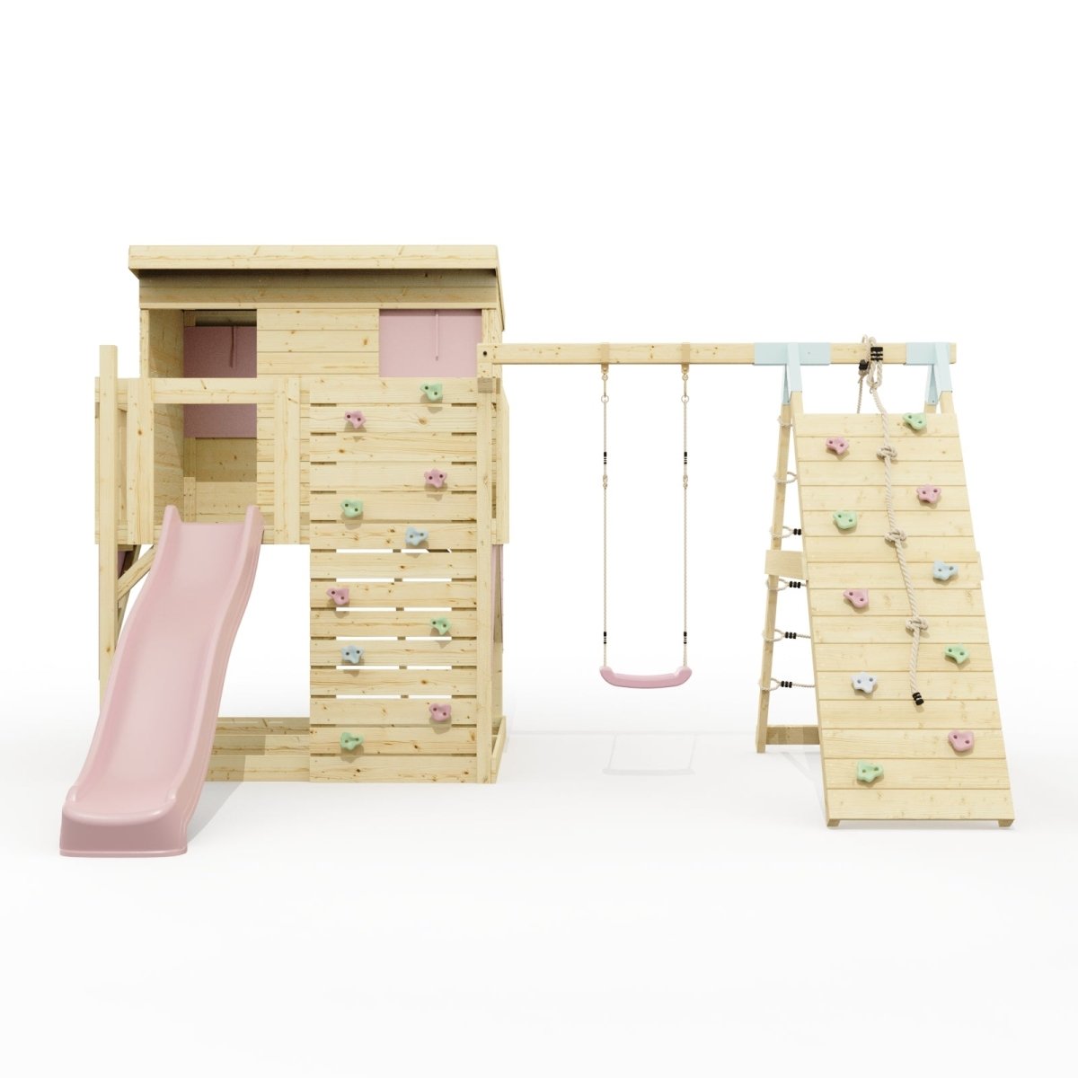 PolarPlay Climbing Platform and Playhouse with Single Swing and Climbing Wall - Emil