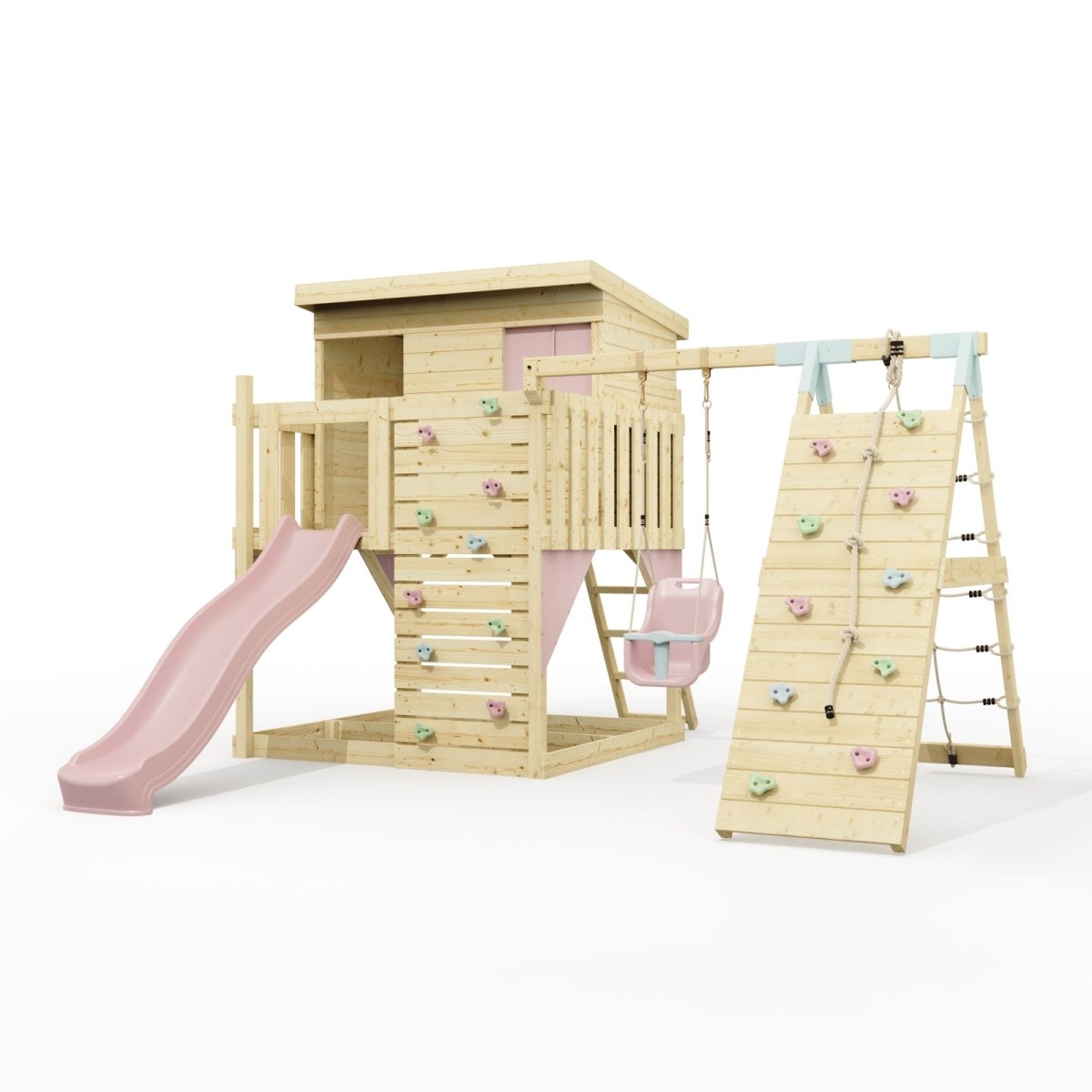 PolarPlay Climbing Platform and Playhouse with Single Swing and Climbing Wall - Emil