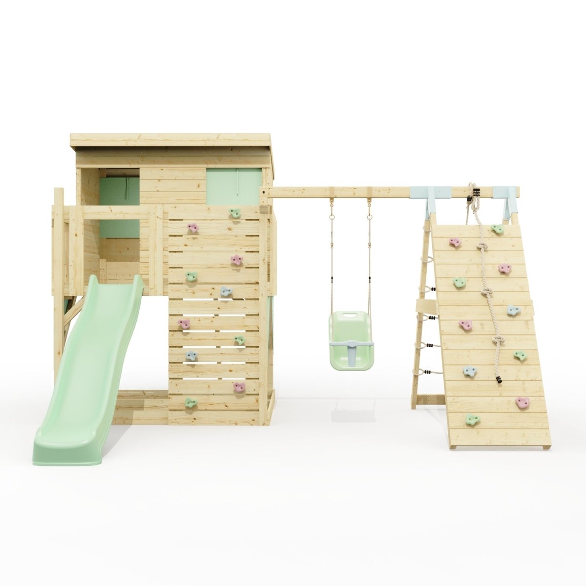 PolarPlay Climbing Platform and Playhouse with Single Swing and Climbing Wall - Emil