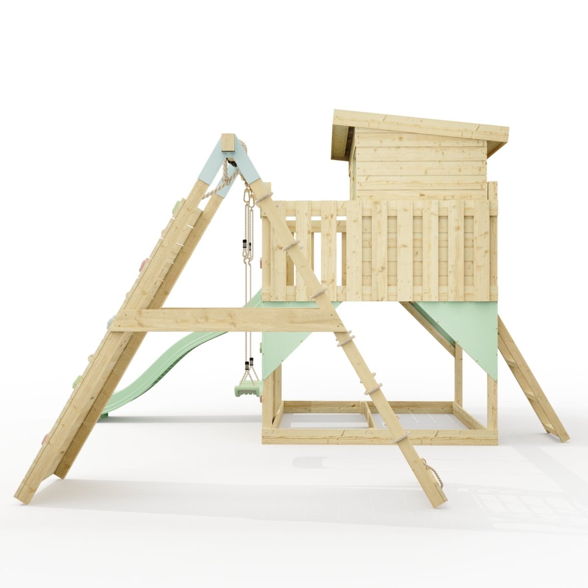 PolarPlay Climbing Platform and Playhouse with Single Swing and Climbing Wall - Emil