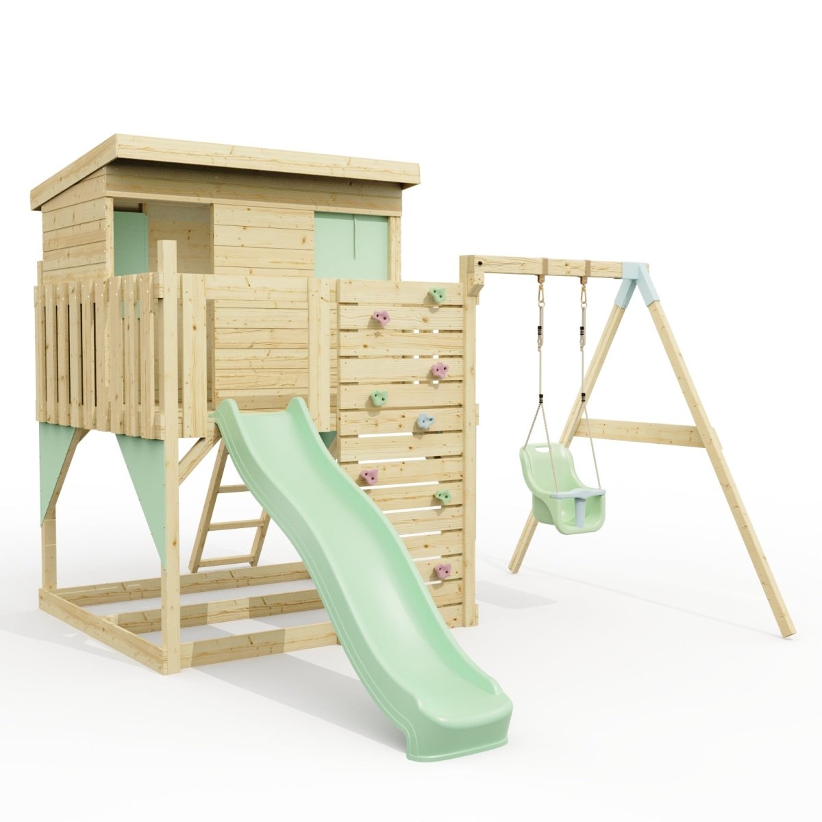 PolarPlay Climbing Platform and Playhouse with Single Swing - Tjorven