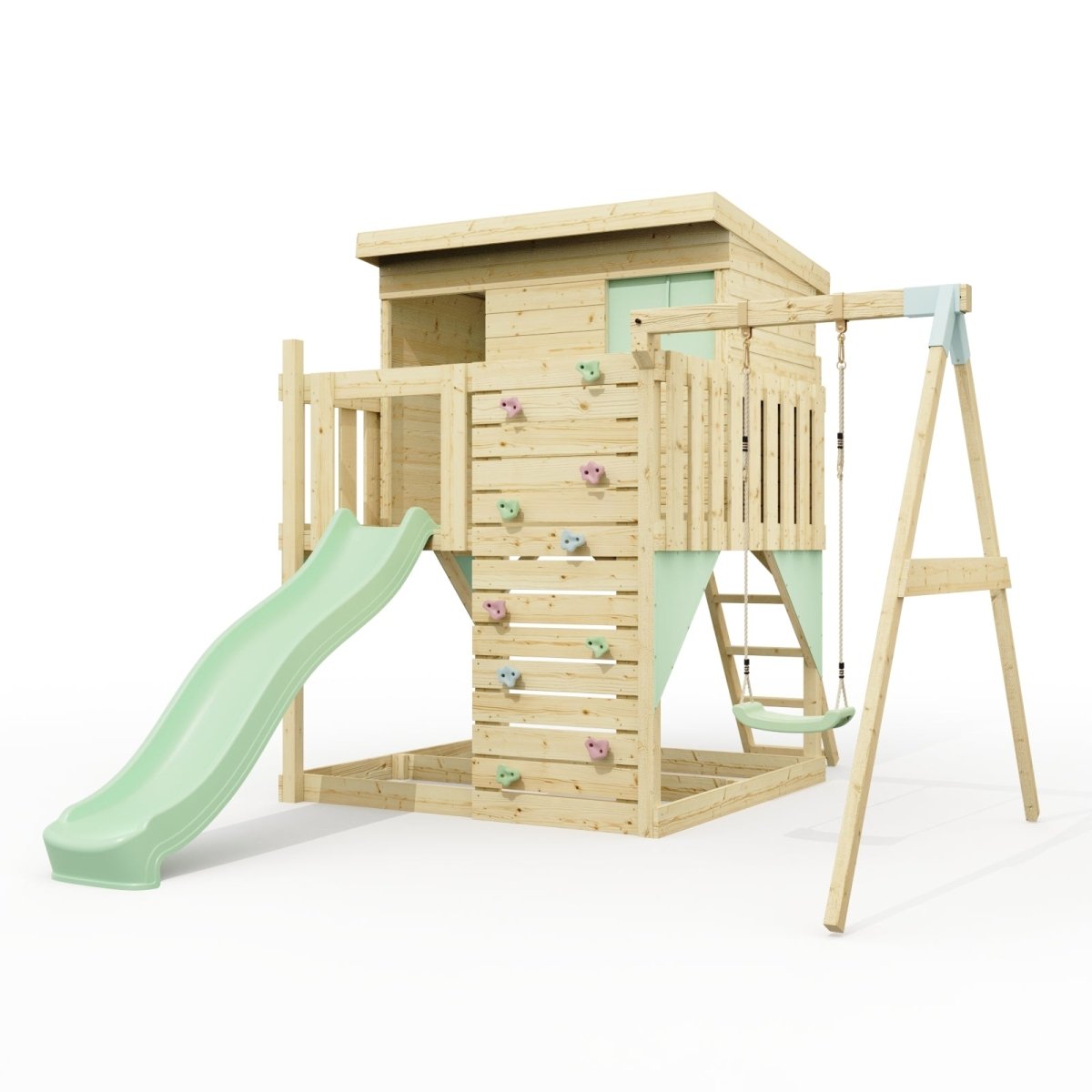 PolarPlay Climbing Platform and Playhouse with Single Swing - Tjorven