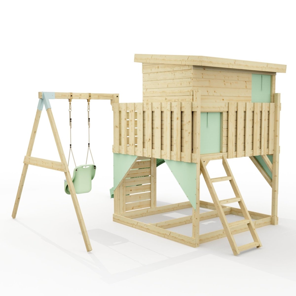 PolarPlay Climbing Platform and Playhouse with Single Swing - Tjorven