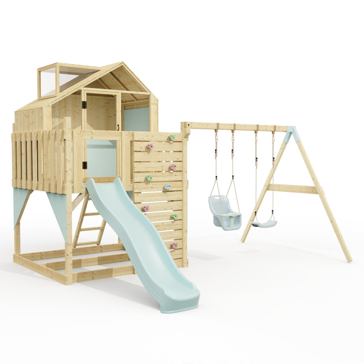 PolarPlay Kids Climbing Tower & Playhouse - Swing Saga Mist