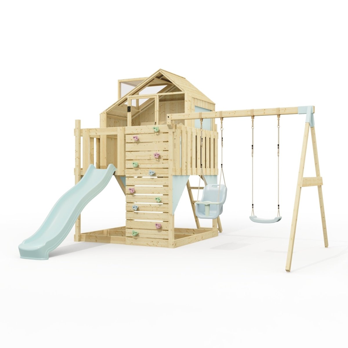 PolarPlay Kids Climbing Tower & Playhouse - Swing Saga Mist