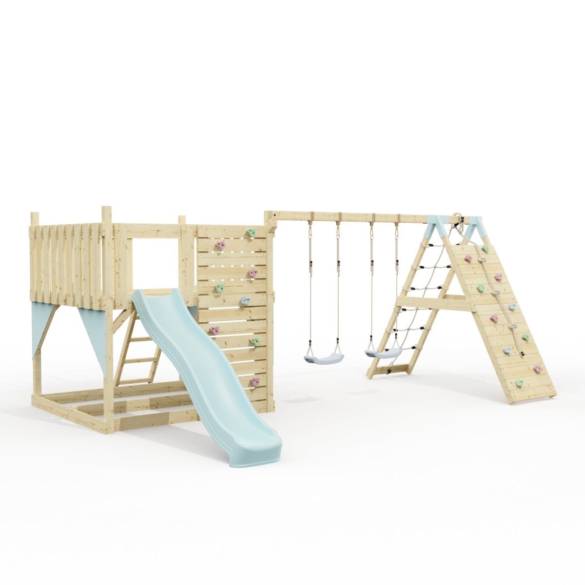 PolarPlay Kids Scandinavian Style Climbing Platform with Double Swing and Climbing Wall - Fai