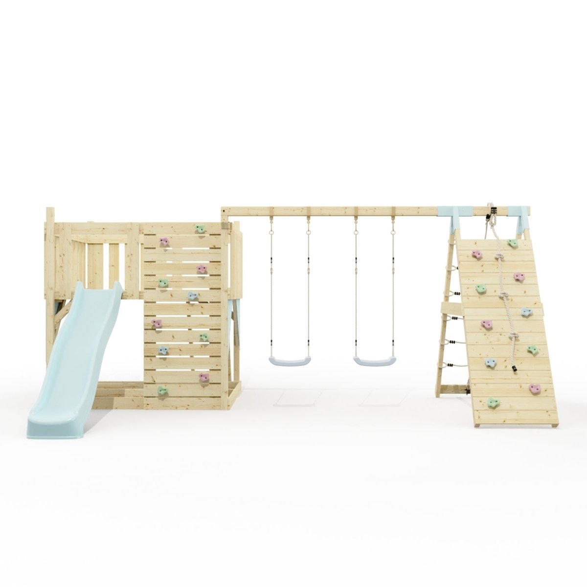 PolarPlay Kids Scandinavian Style Climbing Platform with Double Swing and Climbing Wall - Fai