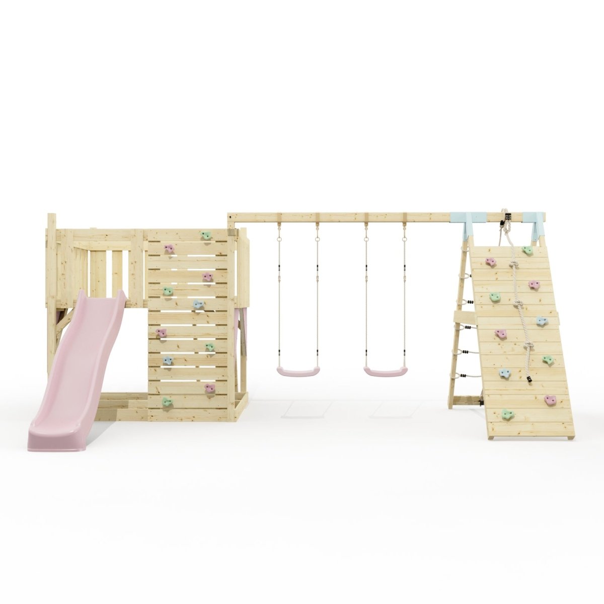 PolarPlay Kids Scandinavian Style Climbing Platform with Double Swing and Climbing Wall - Fai