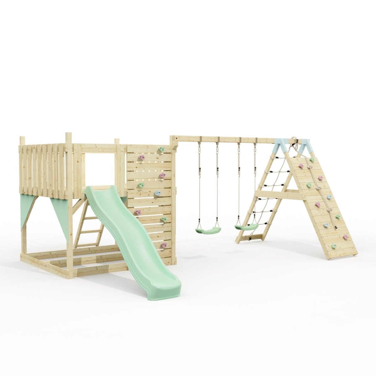 PolarPlay Kids Scandinavian Style Climbing Platform with Double Swing and Climbing Wall - Fai
