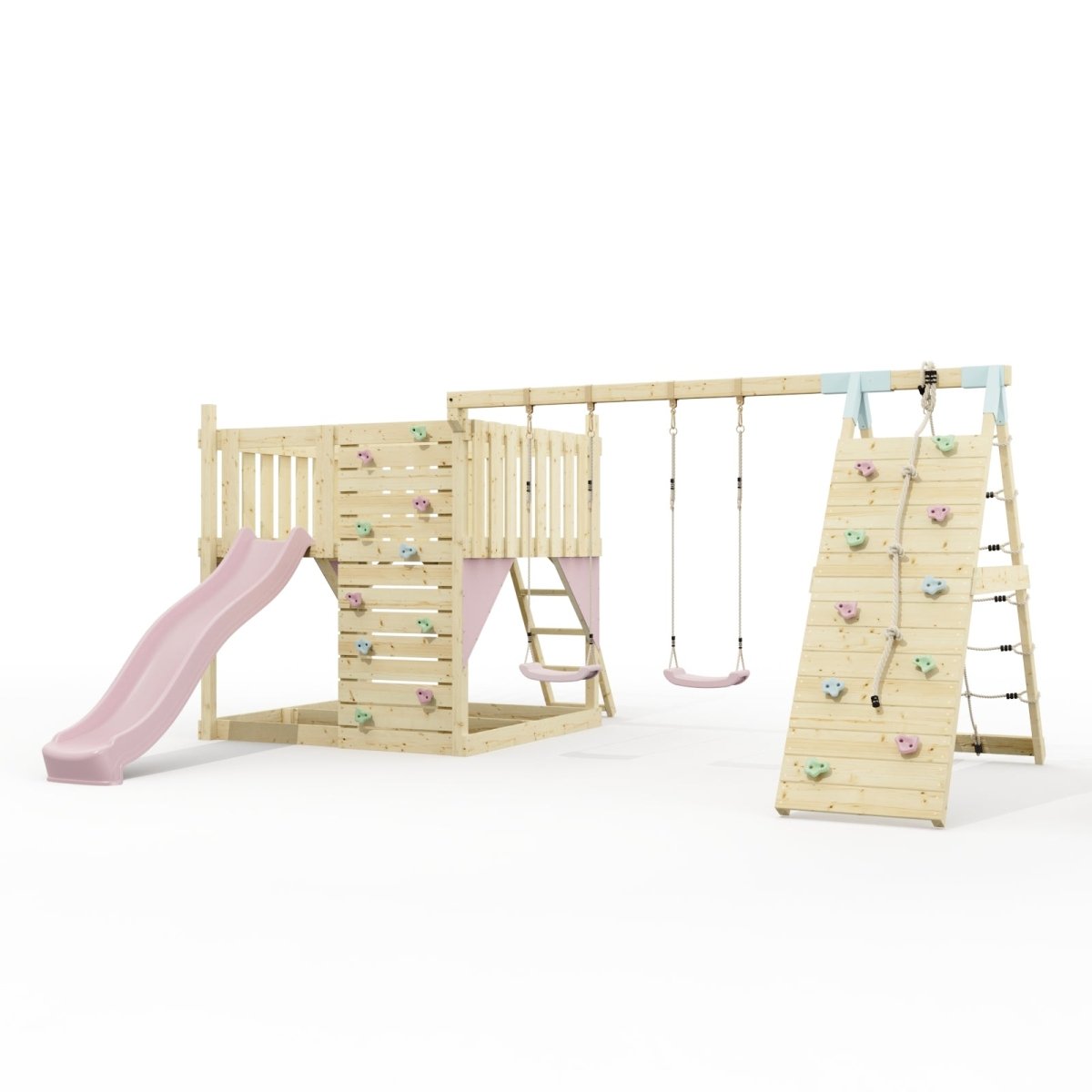 PolarPlay Kids Scandinavian Style Climbing Platform with Double Swing and Climbing Wall - Fai