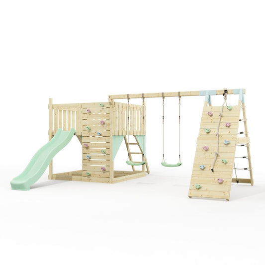 PolarPlay Kids Scandinavian Style Climbing Platform with Double Swing and Climbing Wall - Fai