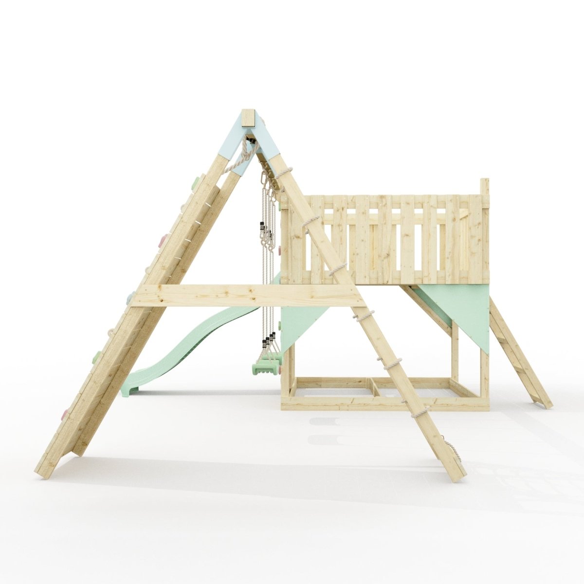 PolarPlay Kids Scandinavian Style Climbing Platform with Double Swing and Climbing Wall - Fai