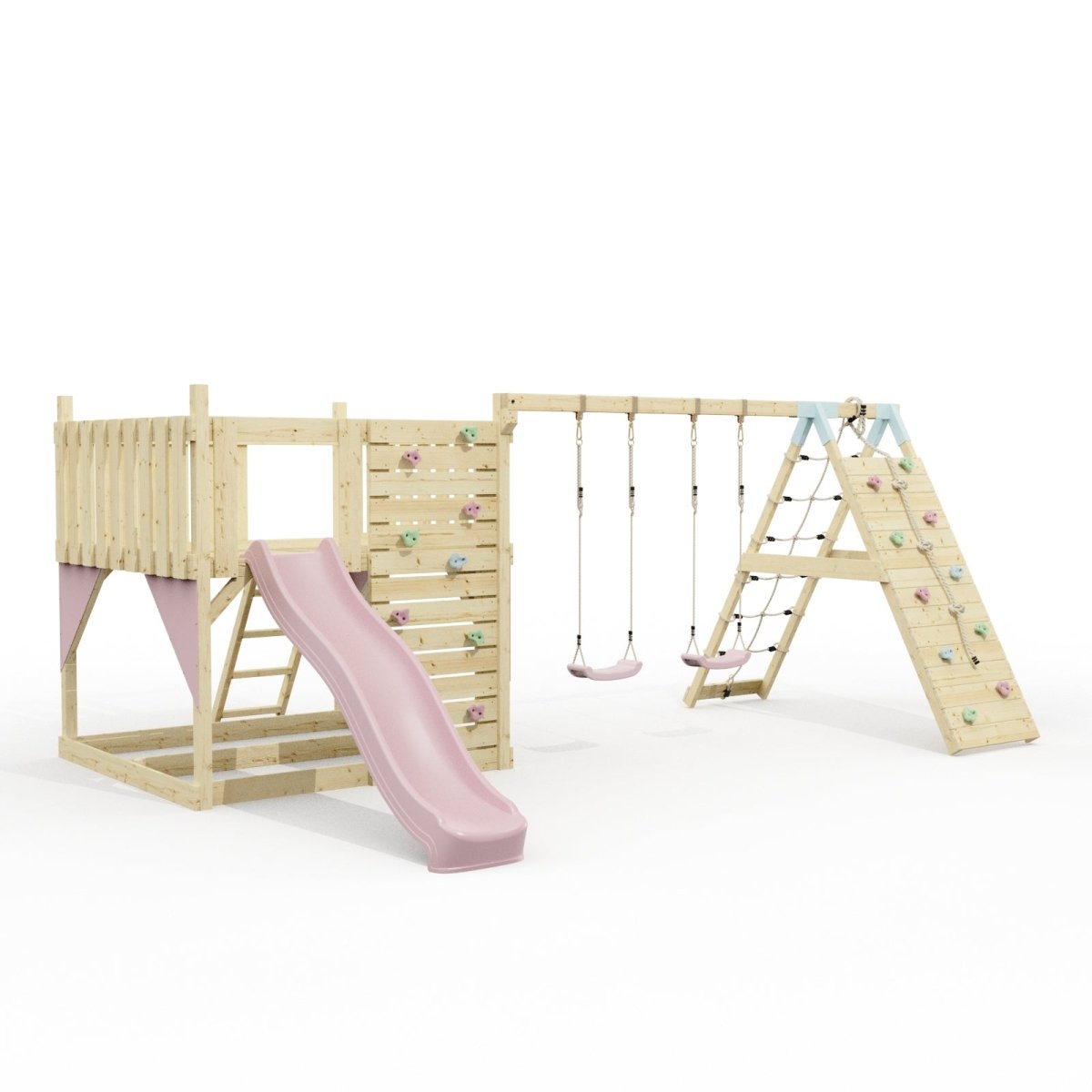 PolarPlay Kids Scandinavian Style Climbing Platform with Double Swing and Climbing Wall - Fai