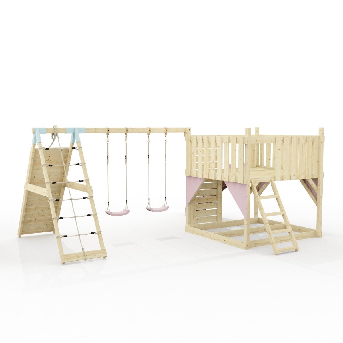 PolarPlay Kids Scandinavian Style Climbing Platform with Double Swing and Climbing Wall - Fai