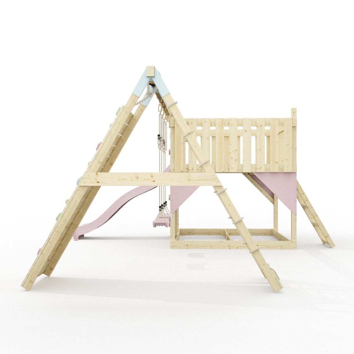PolarPlay Kids Scandinavian Style Climbing Platform with Double Swing and Climbing Wall - Fai