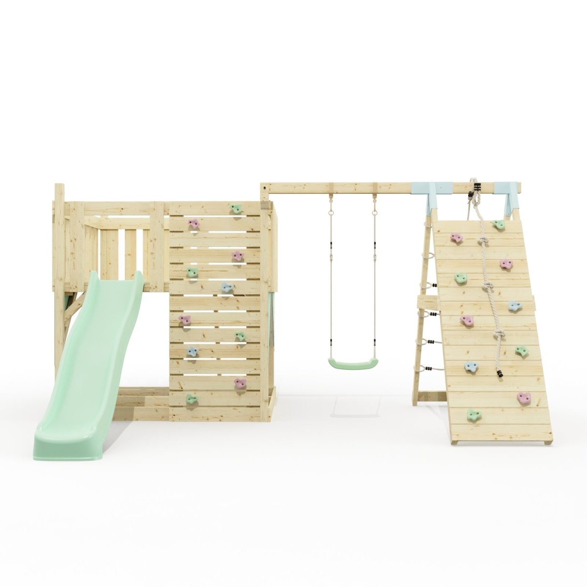 PolarPlay Kids Scandinavian Style Climbing Platform with Single Swing and Climbing Wall - Fai