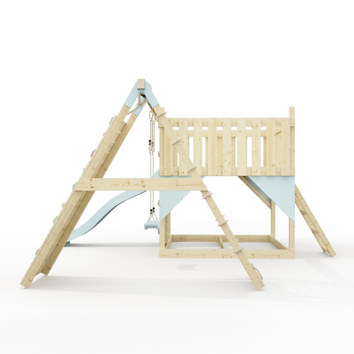 PolarPlay Kids Scandinavian Style Climbing Platform with Single Swing and Climbing Wall - Fai