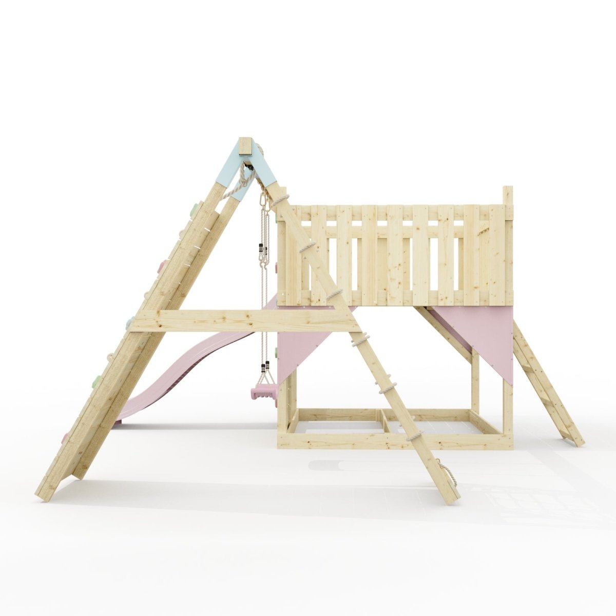 PolarPlay Kids Scandinavian Style Climbing Platform with Single Swing and Climbing Wall - Fai