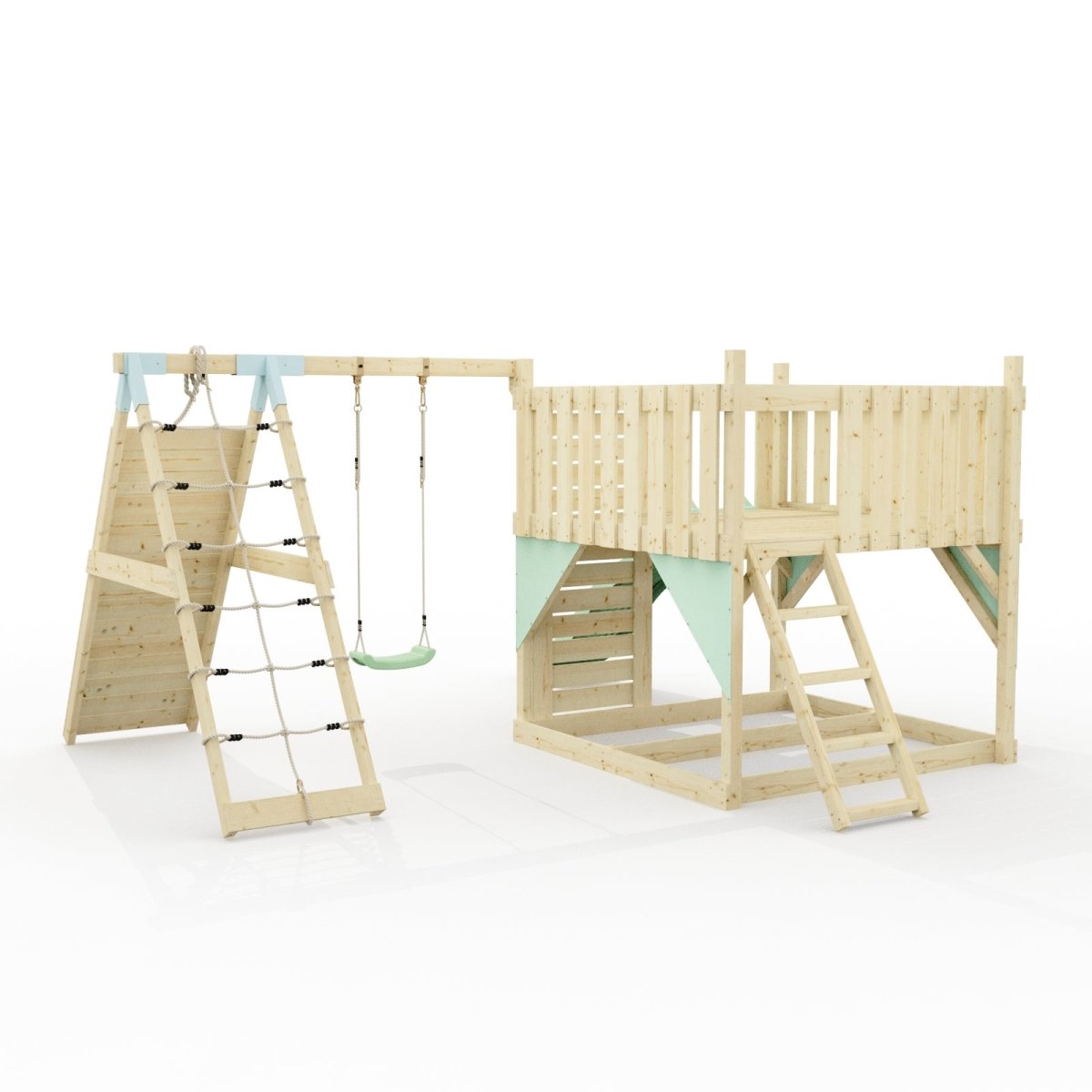 PolarPlay Kids Scandinavian Style Climbing Platform with Single Swing and Climbing Wall - Fai