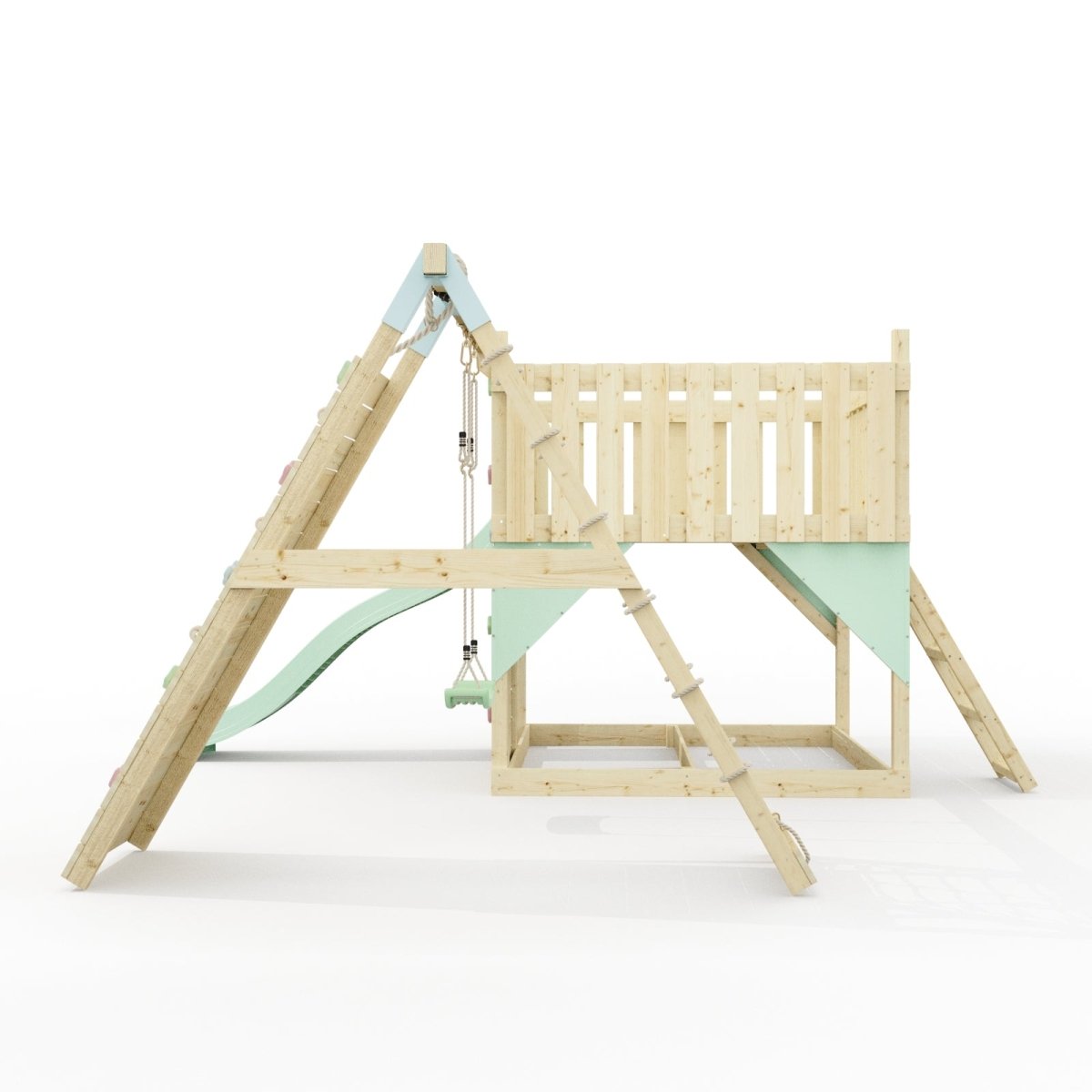 PolarPlay Kids Scandinavian Style Climbing Platform with Single Swing and Climbing Wall - Fai