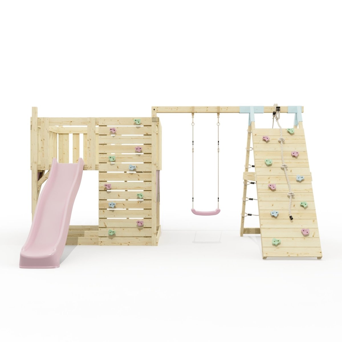 PolarPlay Kids Scandinavian Style Climbing Platform with Single Swing and Climbing Wall - Fai
