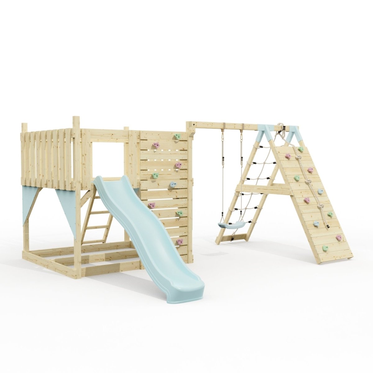 PolarPlay Kids Scandinavian Style Climbing Platform with Single Swing and Climbing Wall - Fai